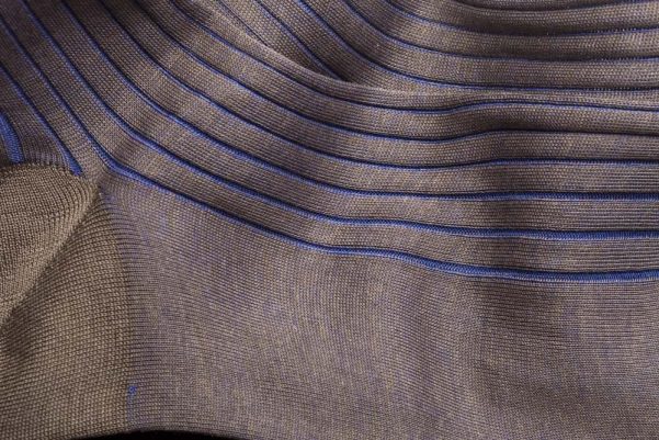Chaussettes en fil d'Écosse - Fil d'Ecosse rayé havane / bleu roi