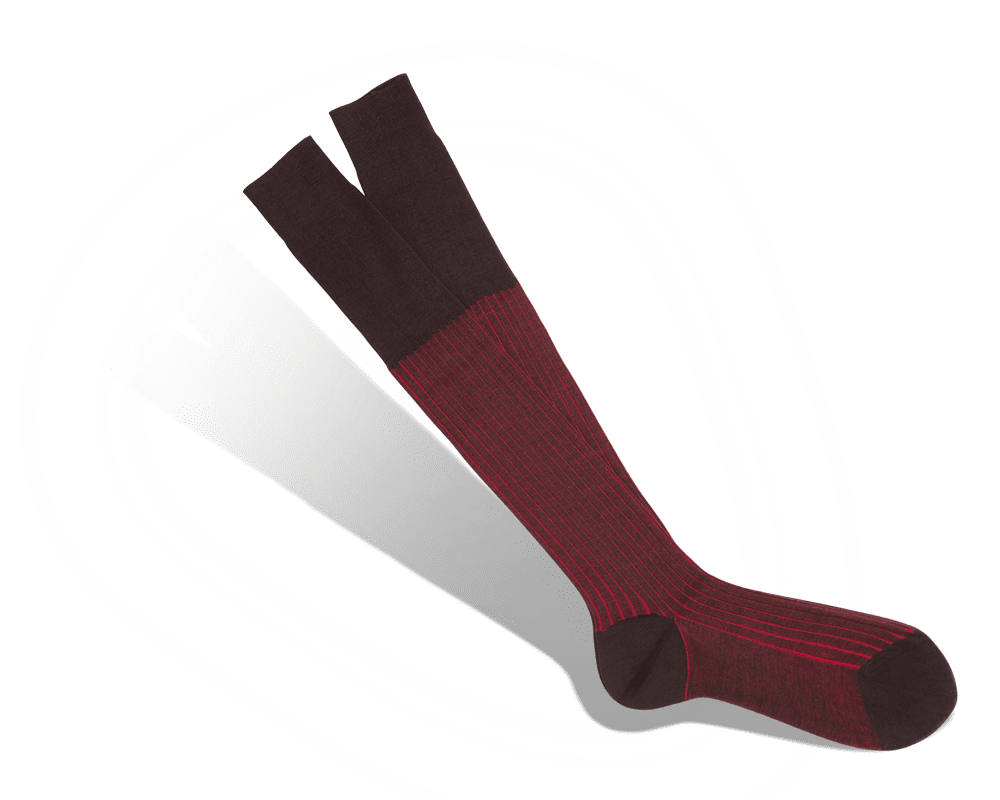 Chaussettes en Fil d'Écosse Rayé Marron/Rouge